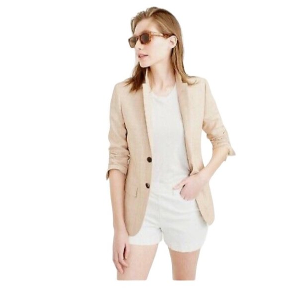 RARE NWT J.Crew Ludlow Tan Plaid Blazer Size Women Size 14 Linen Checkered Coat - Picture 1 of 14